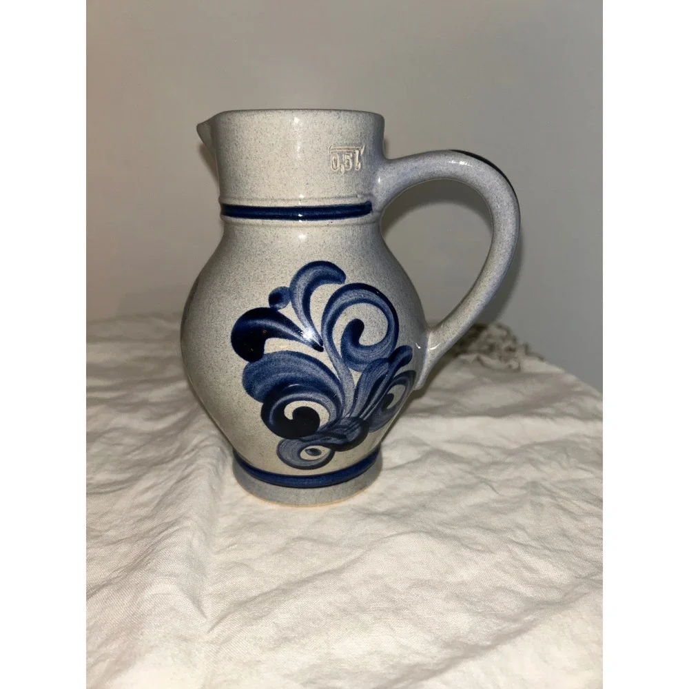 German Salt Glazed Stoneware Pitcher 0.5L Bettenhausen Burgerhaus Blue Grey Jug